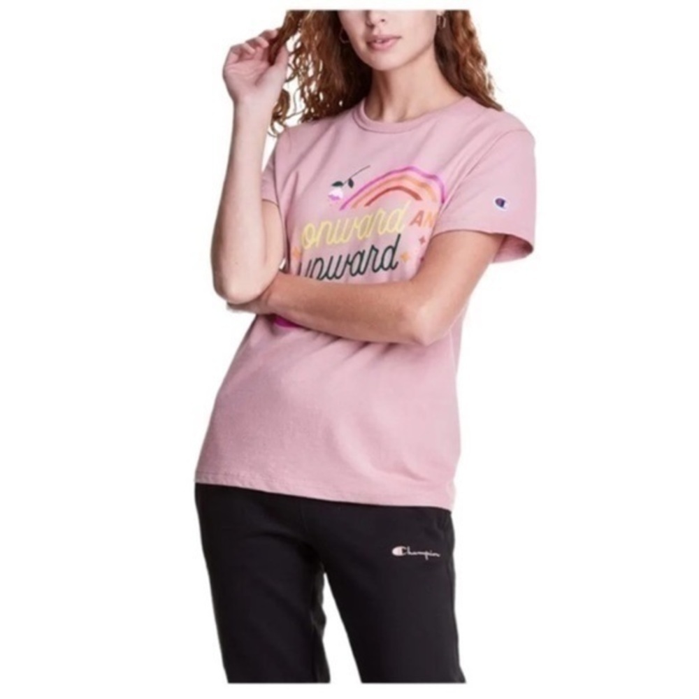 Champion Steffi Lynn Heritage Tee T Shirt Onward & Upward Small Pink Top NWT